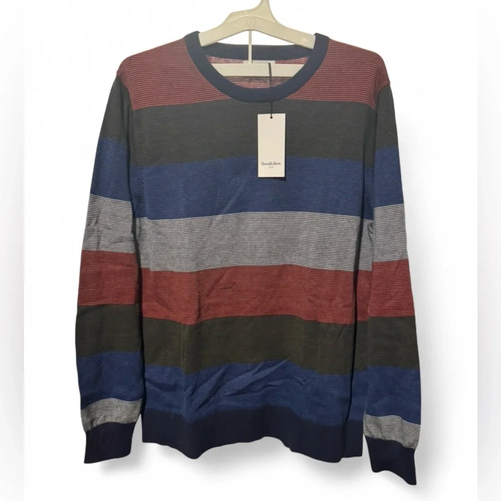 Size Large Goodfellow & Co Men's Striped Crewneck Sweater - Red, Blue, Gray
